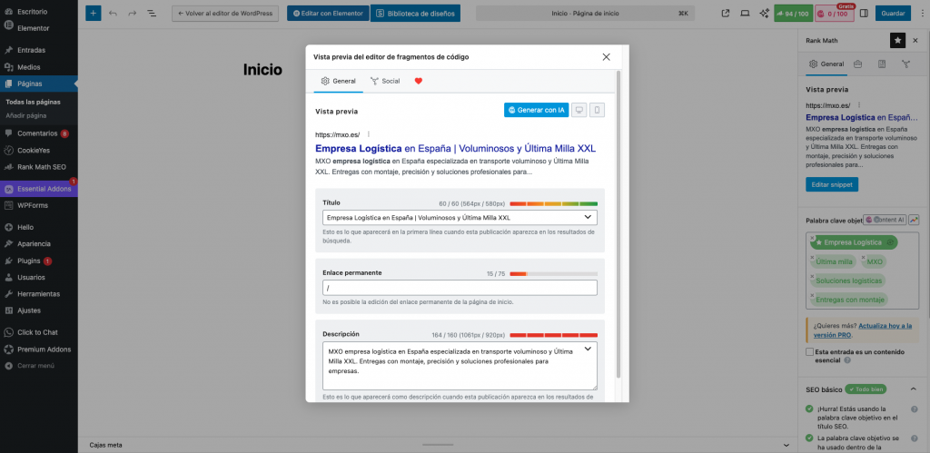 Cómo optimizar una web WordPress para SEO Rank Math, Optimización WordPress